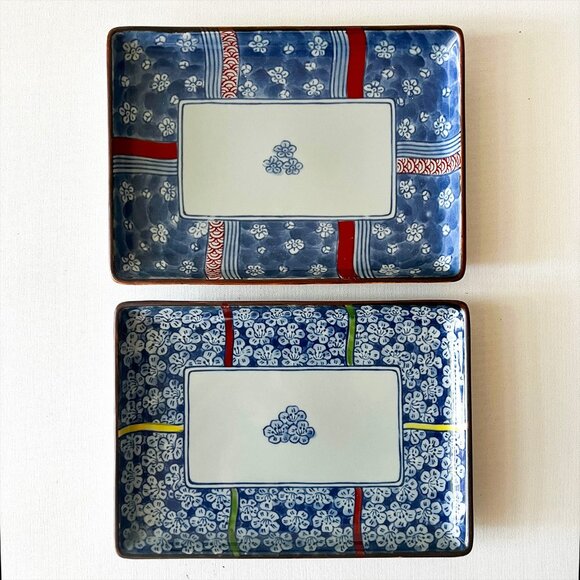 Vintage Japanese Arita Ware Porcelain Plates Set of 2 Sakura Floral Rectangular - Picture 1 of 11